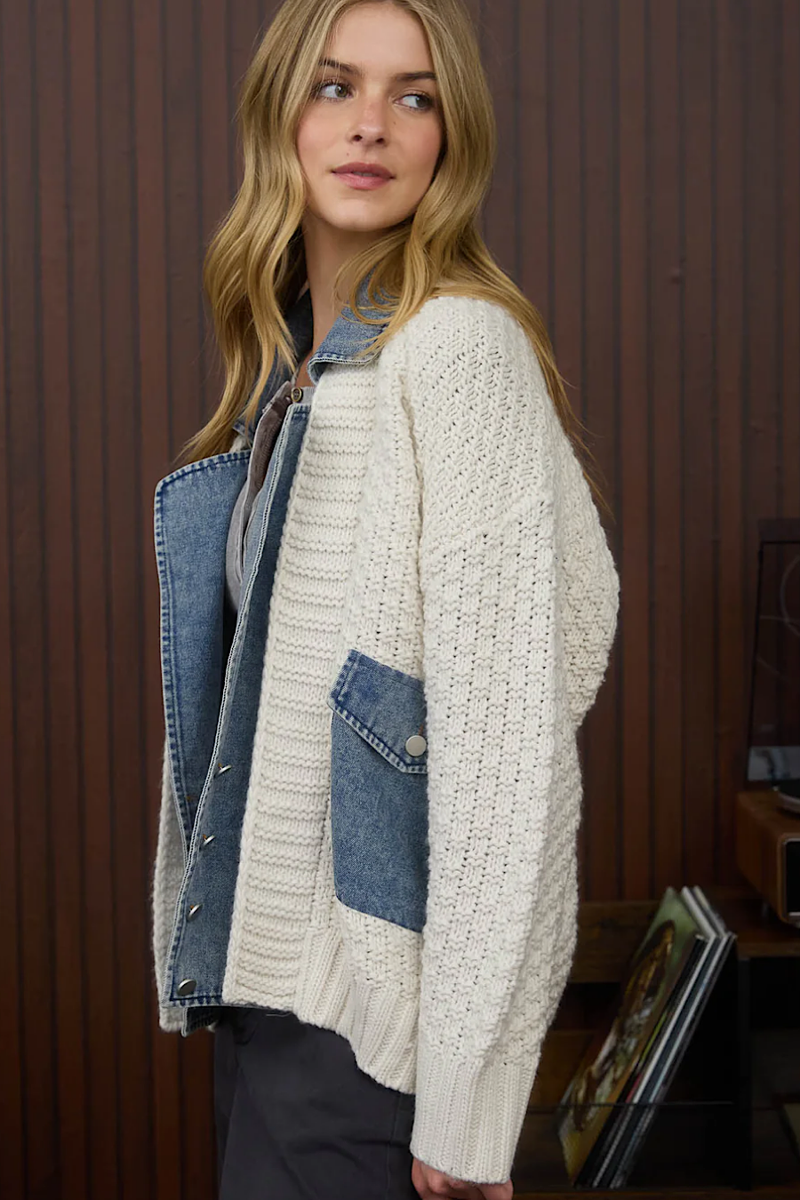 Swept Away Denim and Knit Cardigan Jacket
