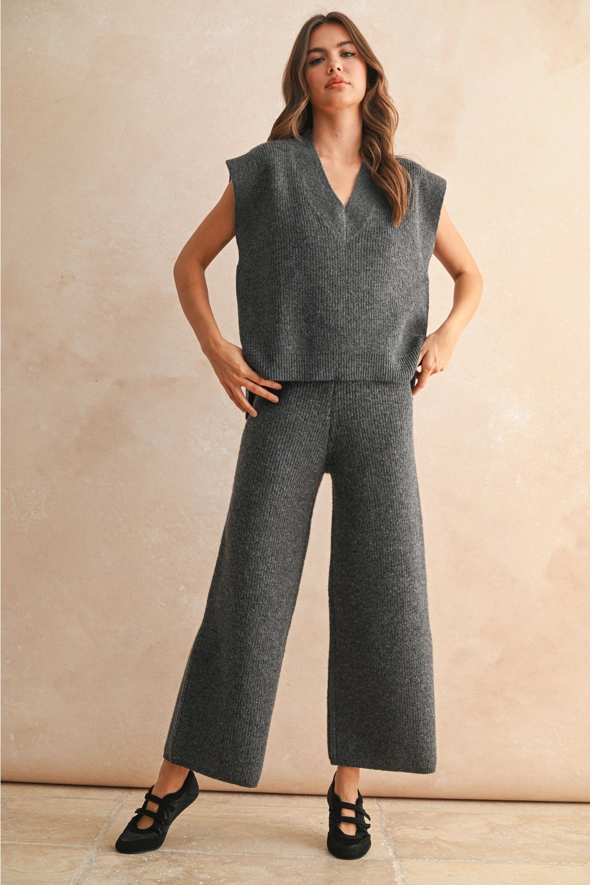 The Diane Knit V-Neck Sweater Vest or Top Charcoal