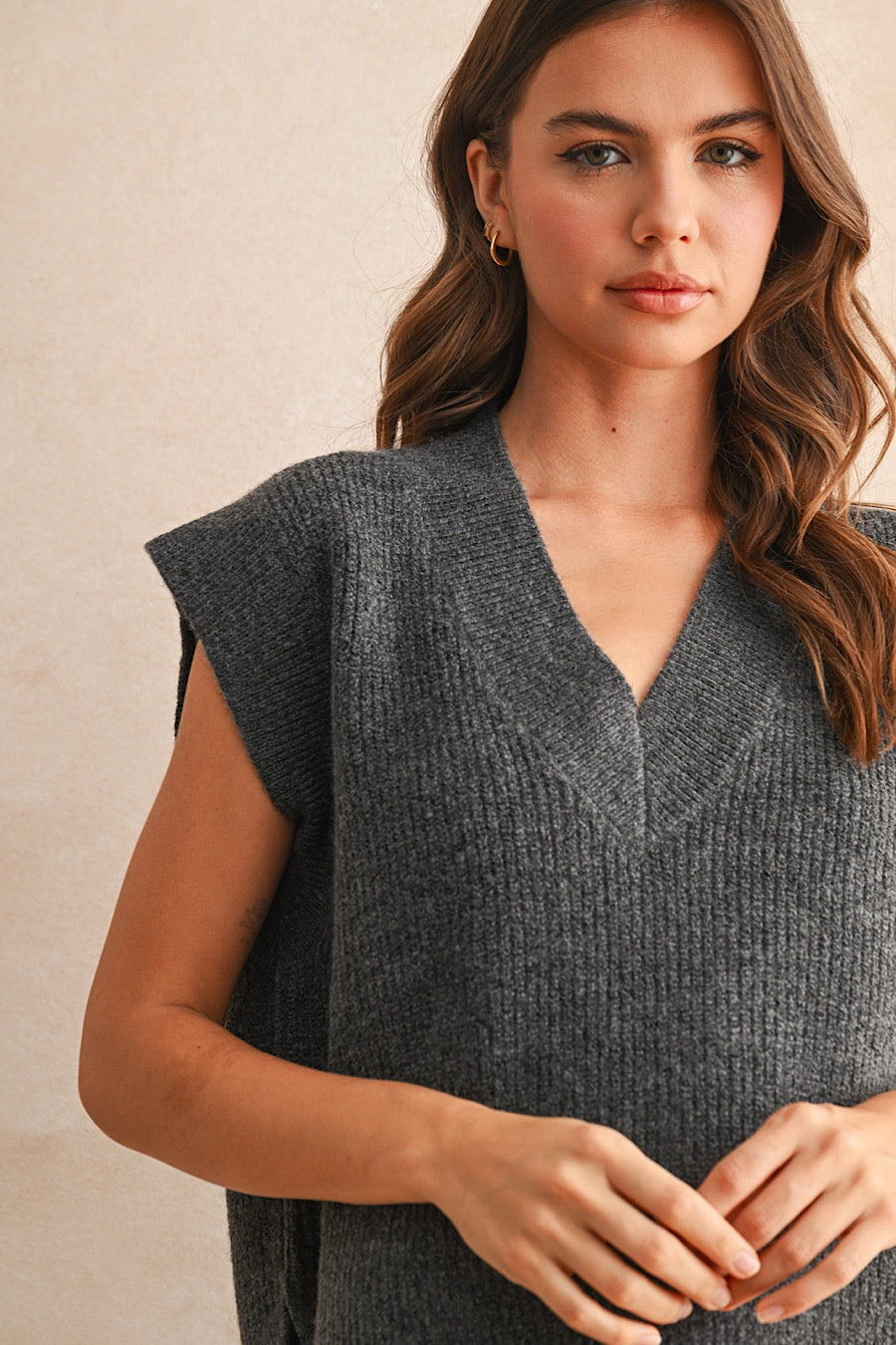 The Diane Knit V-Neck Sweater Vest or Top Charcoal
