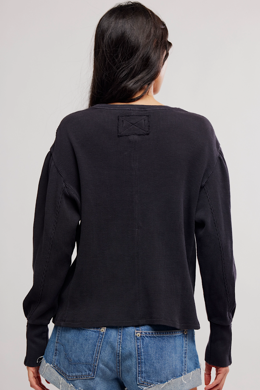 Free People Lapis Cuff Waffle Knit Top