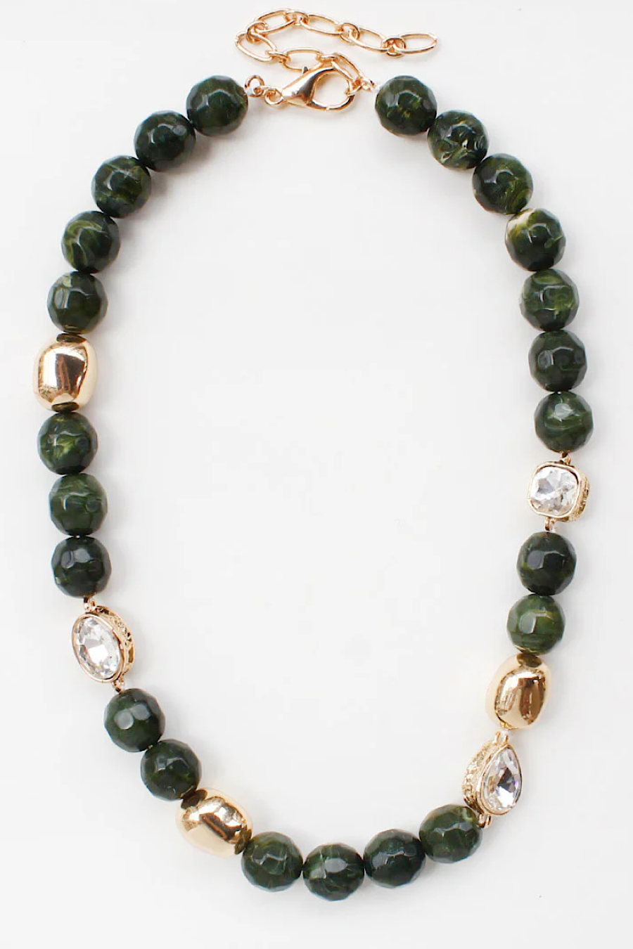 Green & Gold Natural Stone Beaded Necklace