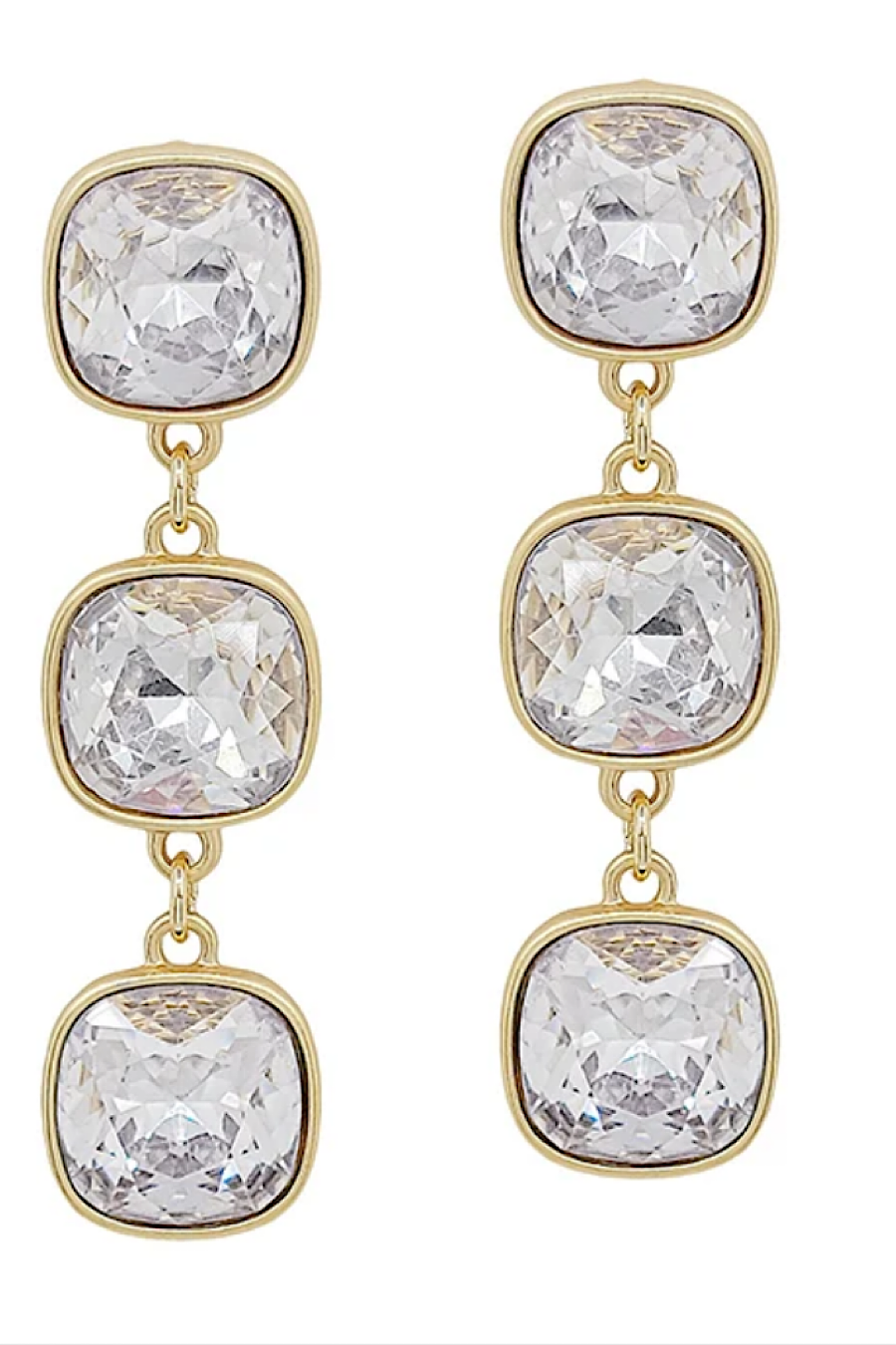 Rhinestone Triple Drop Earrings in Black or Clear