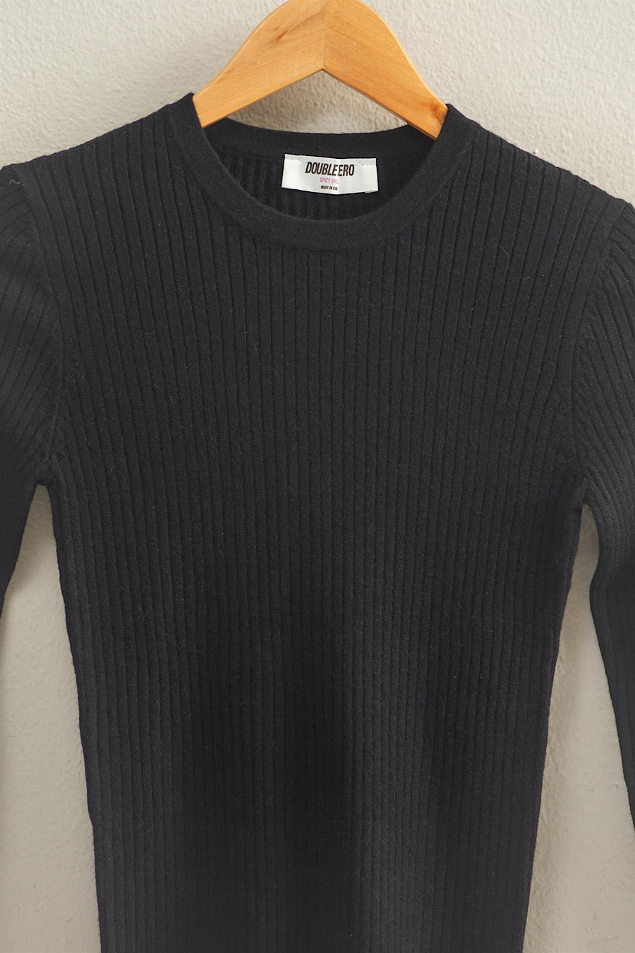 Midnight Chill Ribbed Knit Top Black