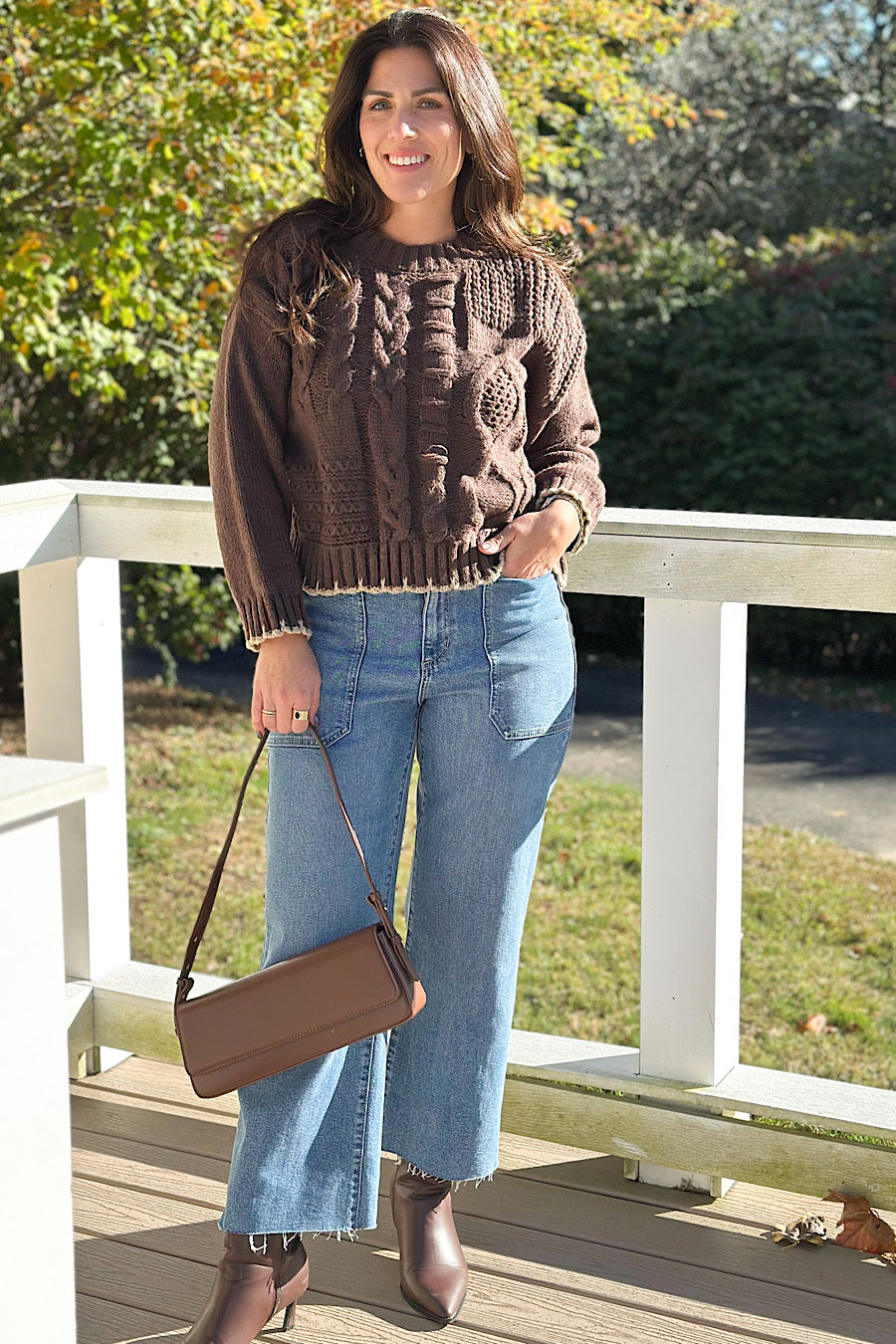 Shawna Cable Knit Contrast Stitch Sweater