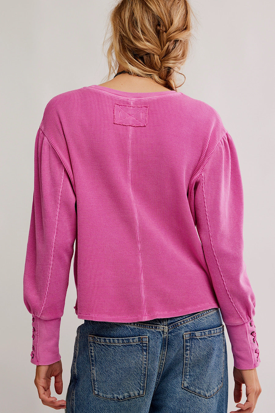 Free People Lapis Cuff Waffle Knit Top Plumdrop