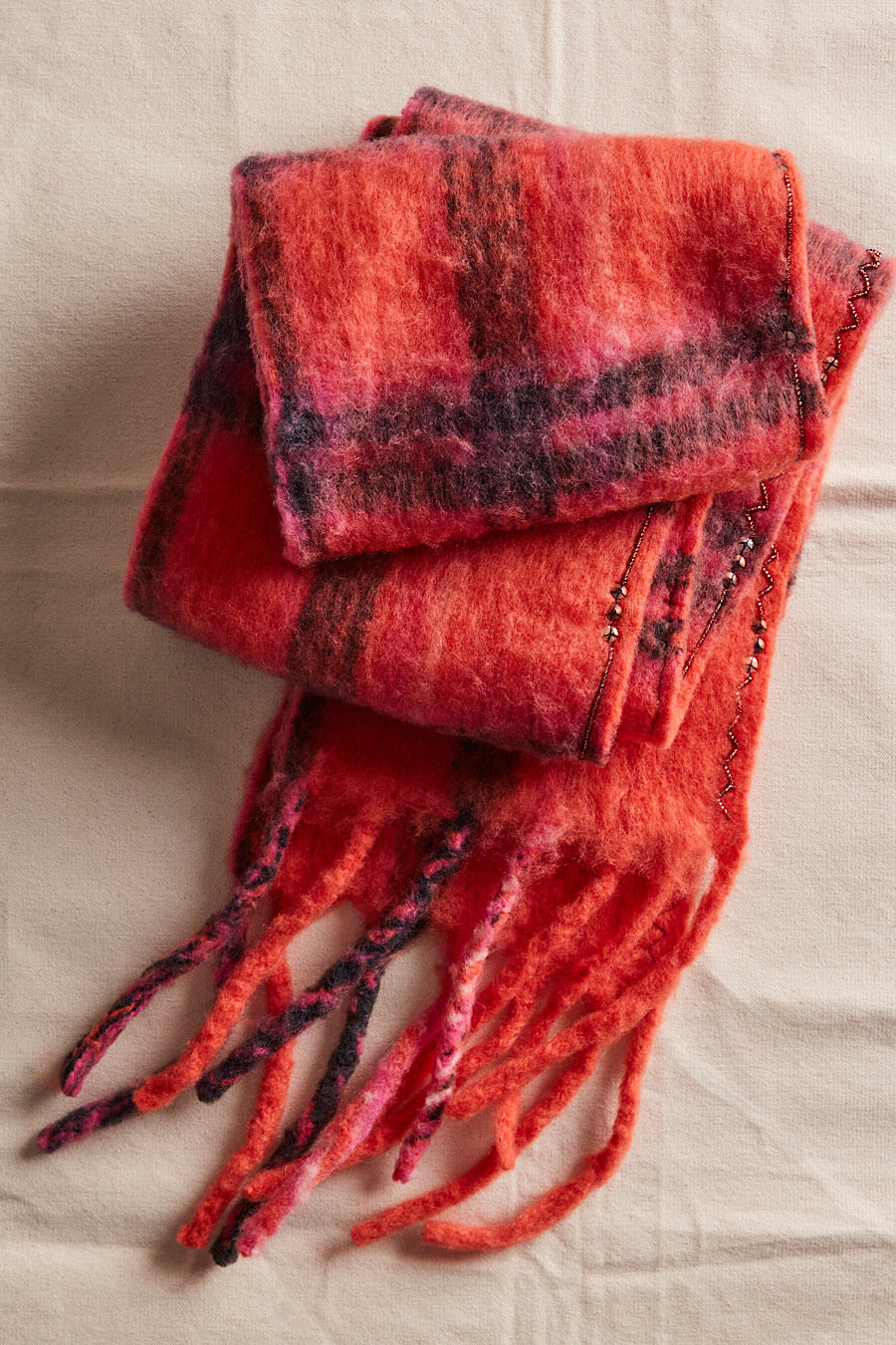 Free People Highland Plaid Scarf Pink Combo