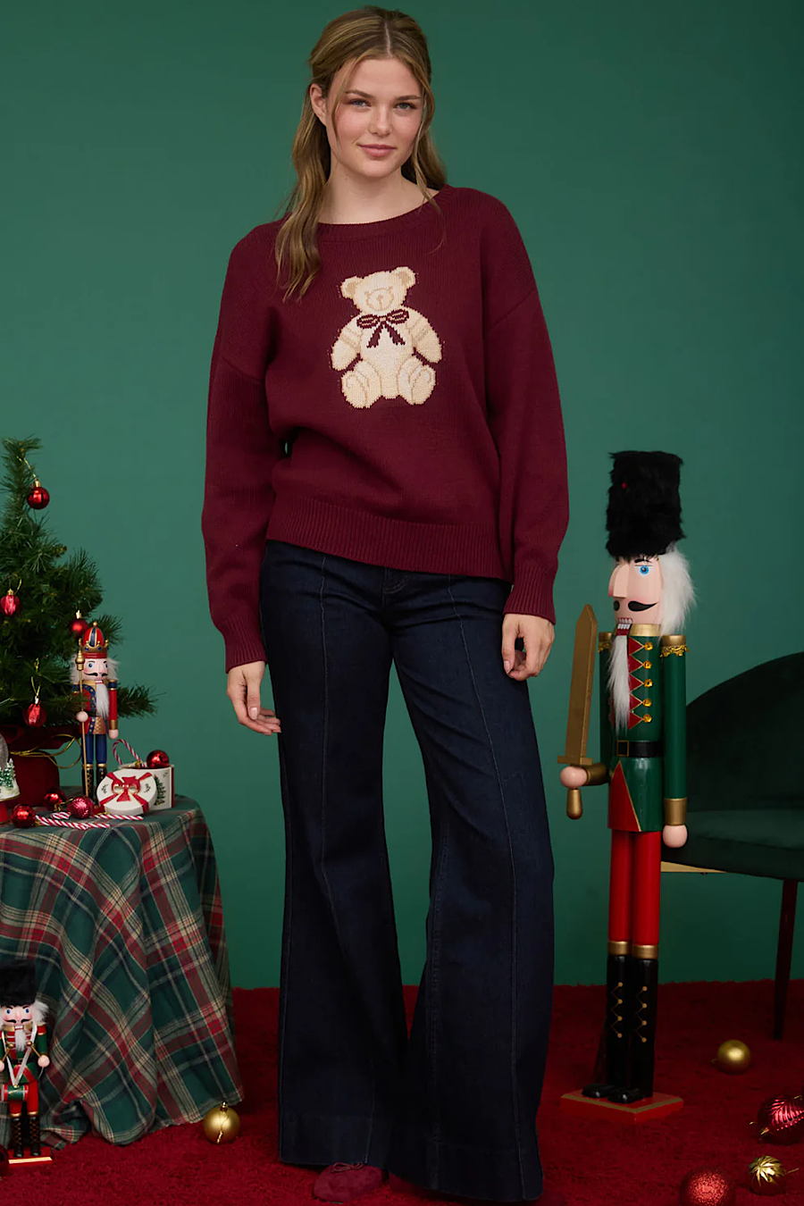Ralph Teddy Bear Jacquard Sweater Merlot