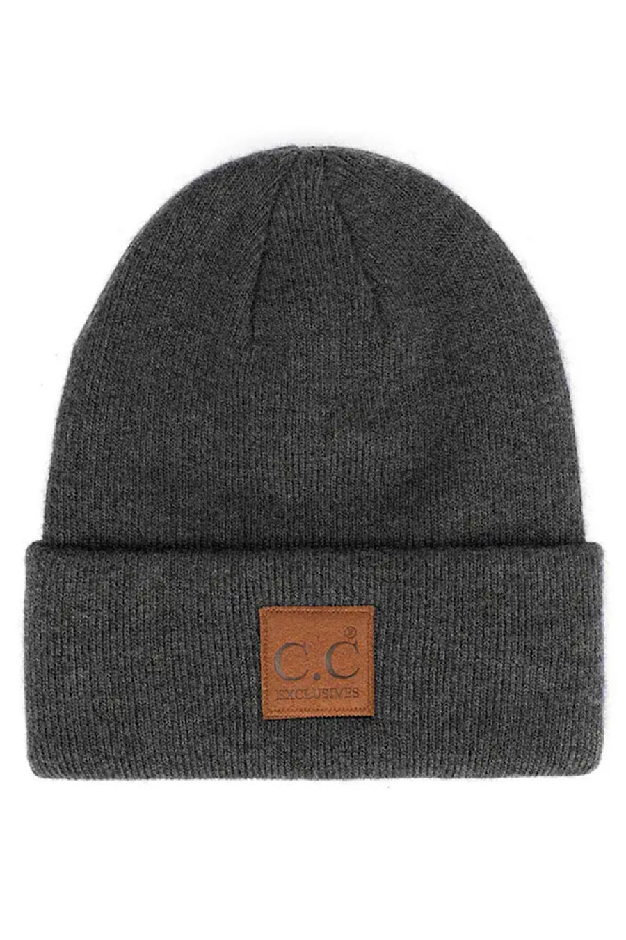 C.C Heather Knit Suede Patch Beanie Hat in Several Colors!