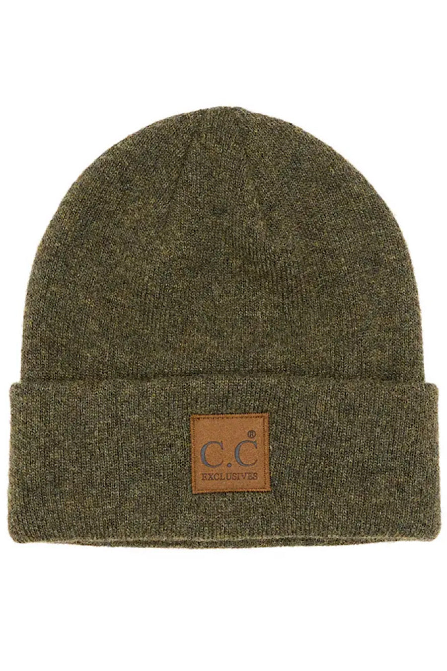 C.C Heather Knit Suede Patch Beanie Hat in Several Colors!