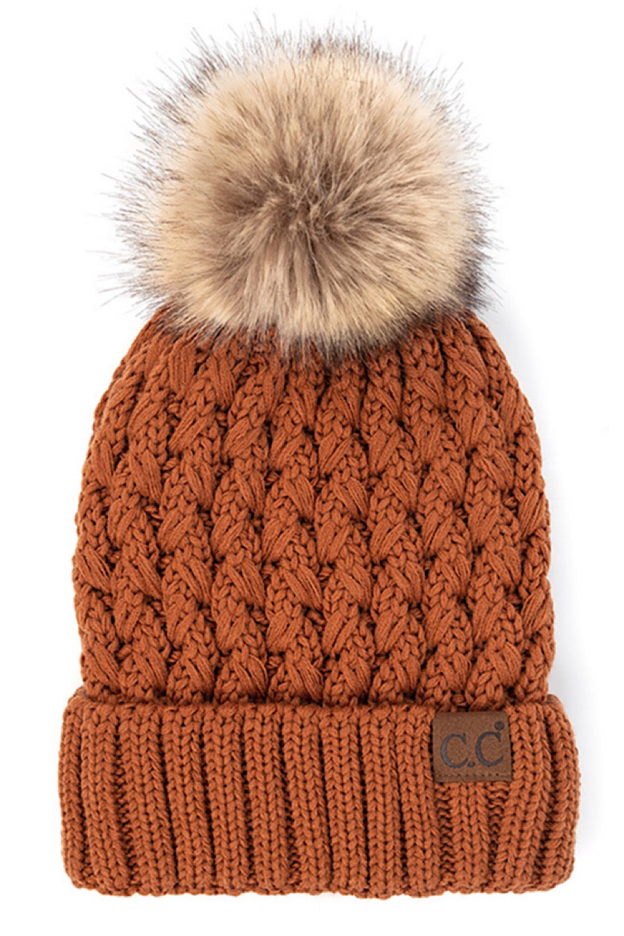 CC Lattice Fur Pom Beanie Hat in Sev Colors!