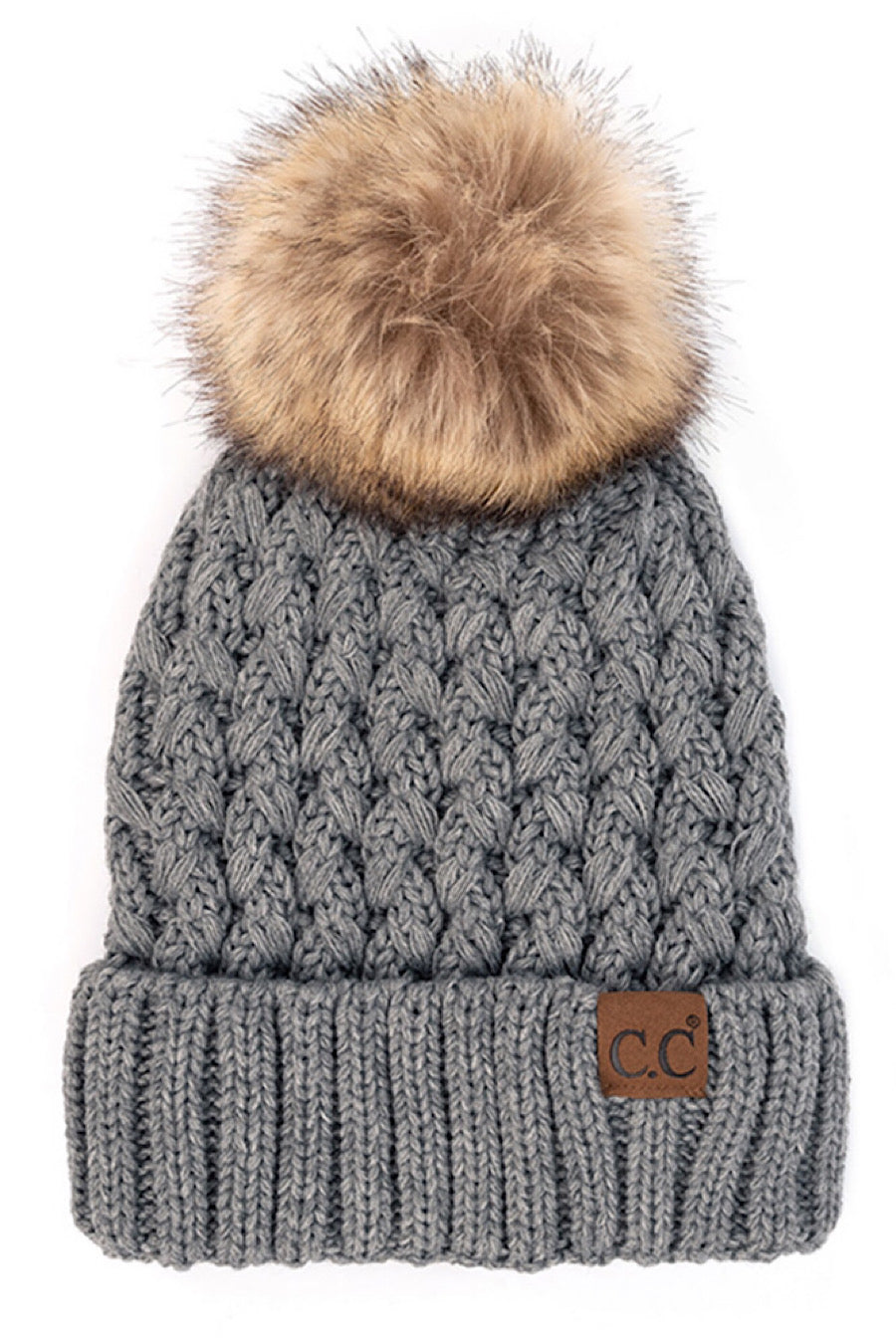 CC Lattice Fur Pom Beanie Hat in Sev Colors!
