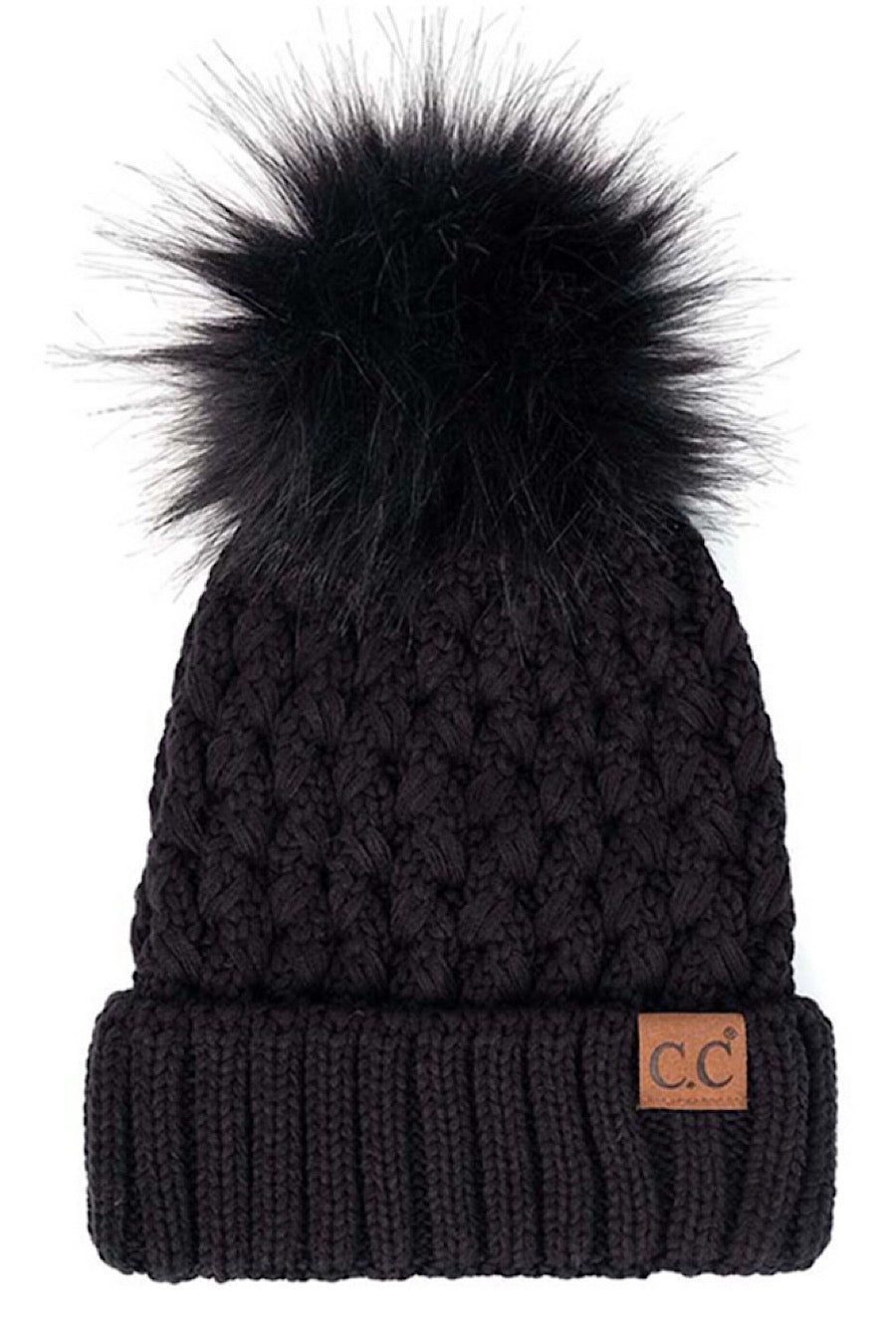 CC Lattice Fur Pom Beanie Hat in Sev Colors!