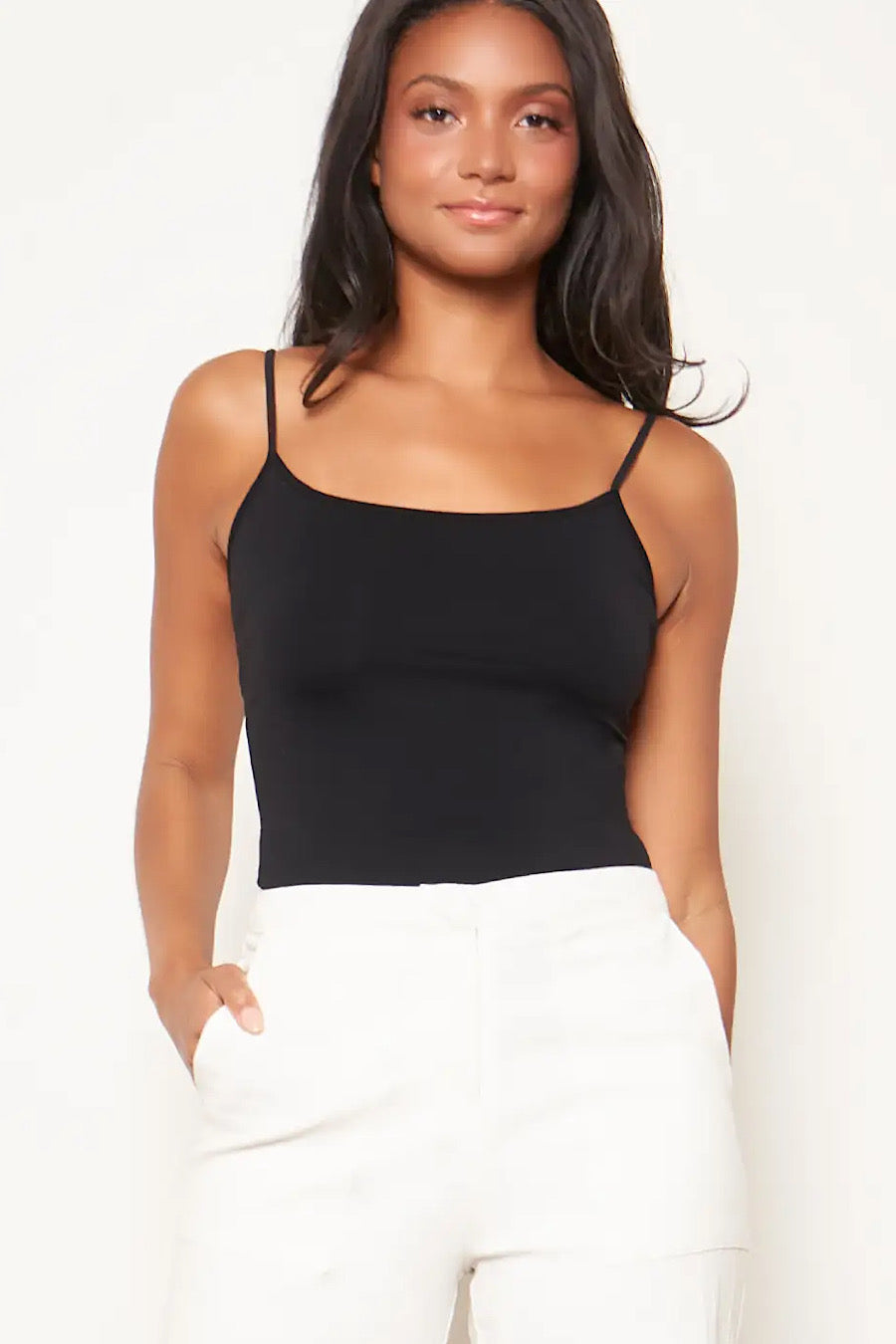 Seamless Scoop Neck Cami Top in White or Black