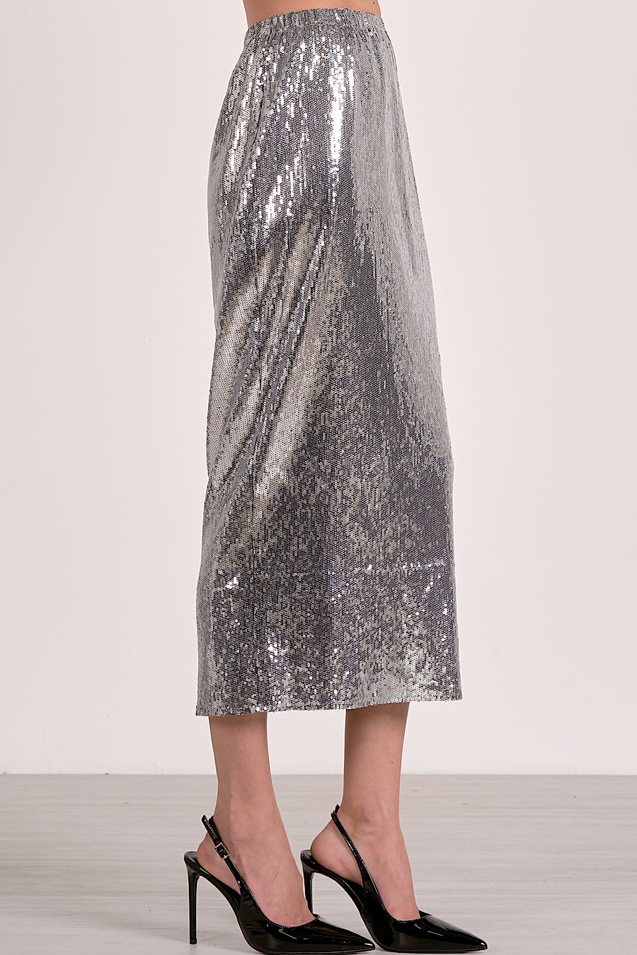 Let’s Dance Sequin Midi Skirt Silver