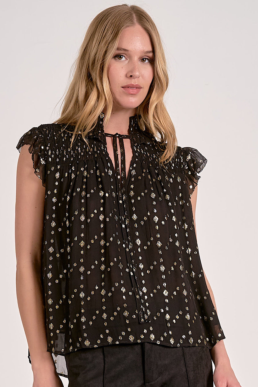 On the VIP List Gold Lurex Blouse Black