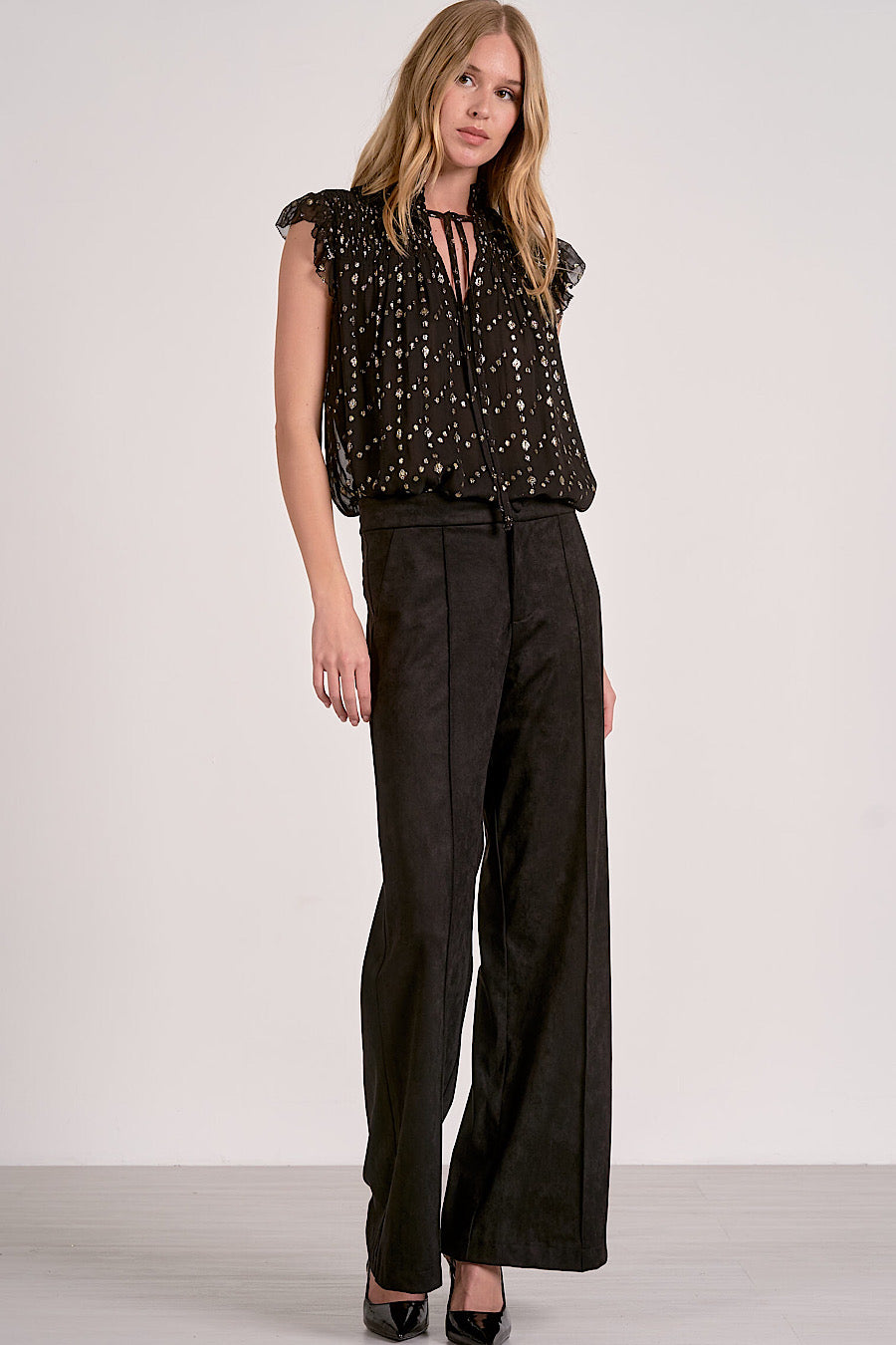 On the VIP List Gold Lurex Blouse Black