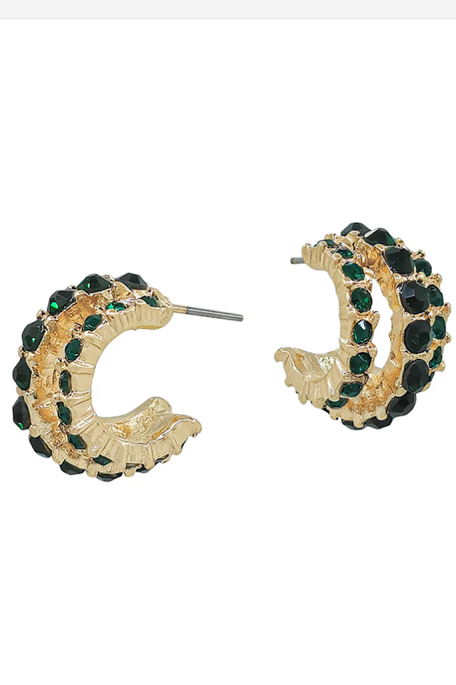 Rhinestone Huggie Hoop Earrings in Red or Green