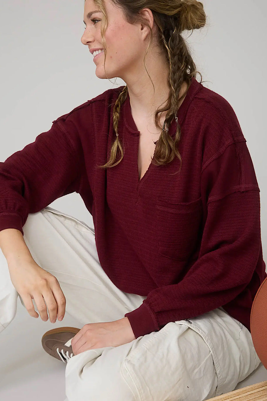 Wine Down Knit Henley Pullover Top
