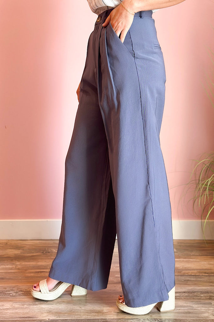 Wide Leg Trousers in Blue Grey