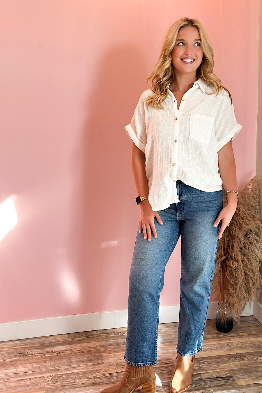 Simple Endeavor Gauze Cotton Top White