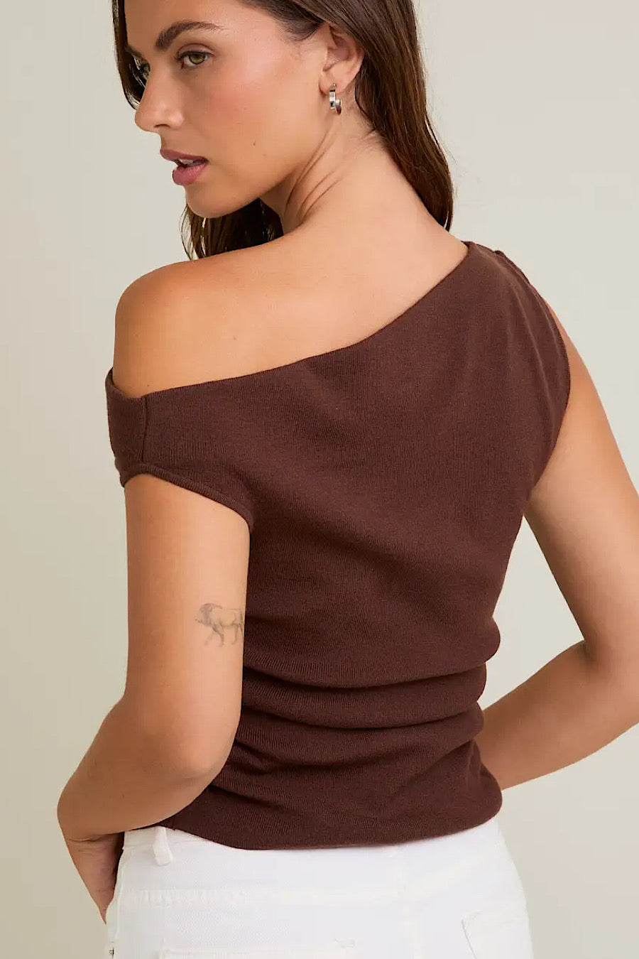 Last Night Asymmetrical Neck Sweater Brown