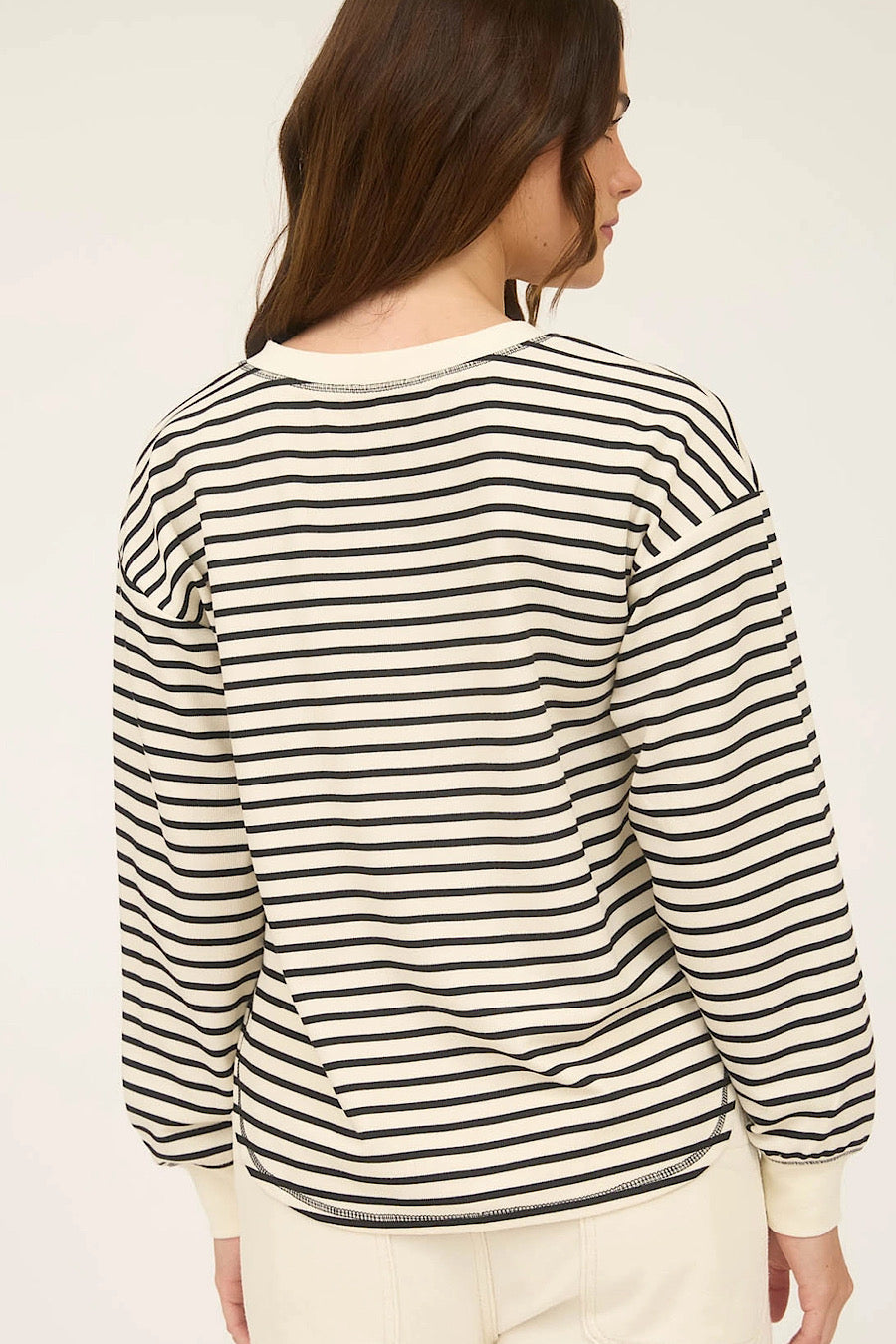 In a Rush Striped Henley Sweatshirt Top