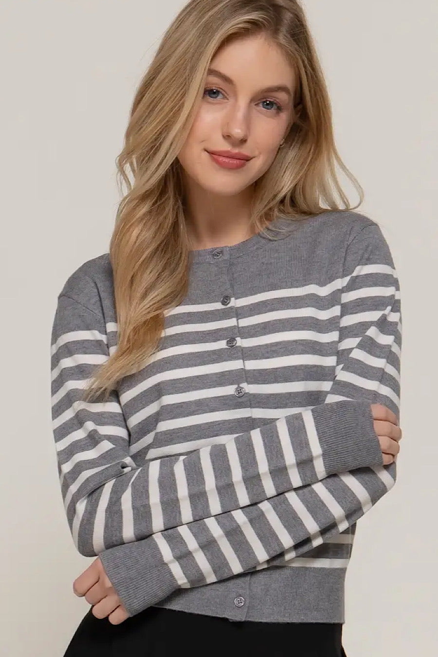 Live & Learn Striped Cardigan Top Grey