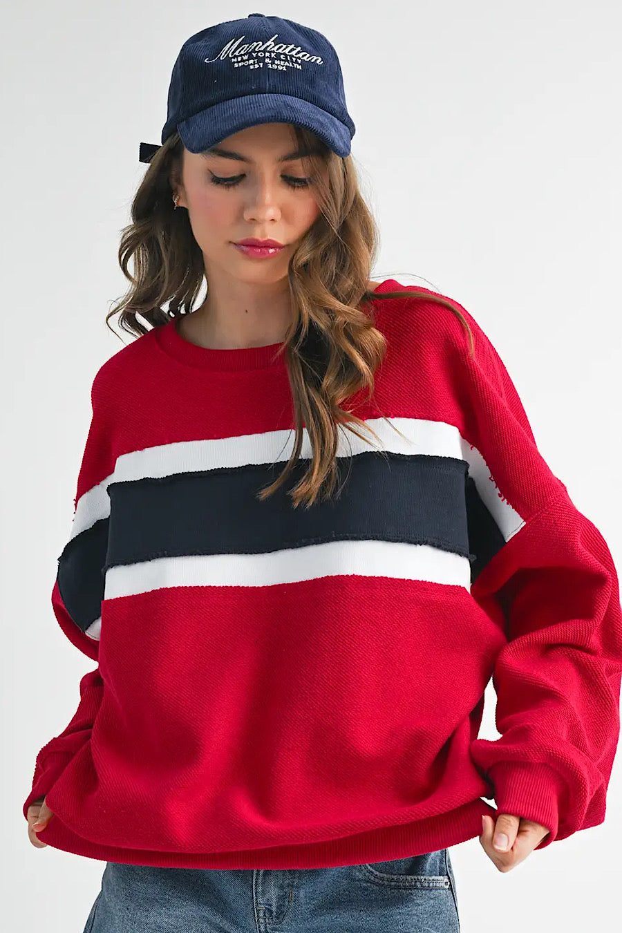 Winnie Terry Cotton Stripe Sweatshirt Red