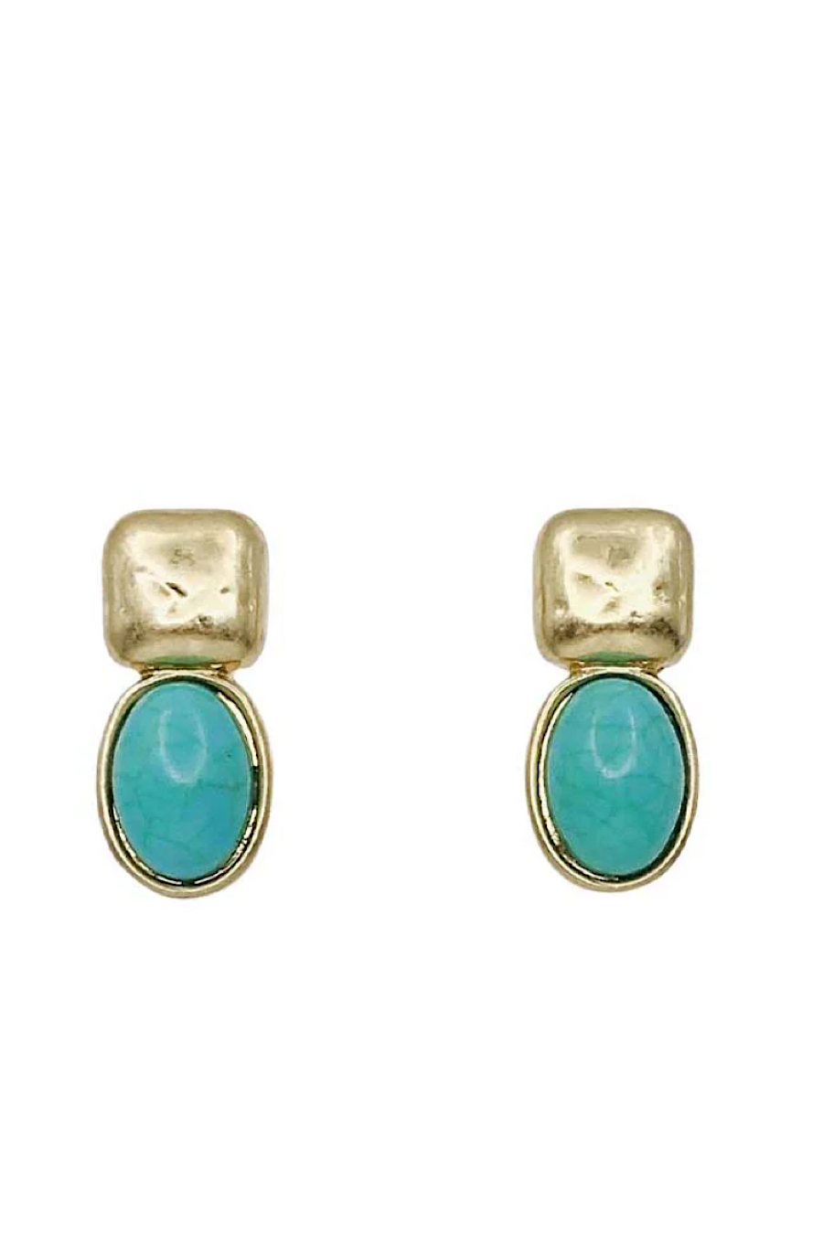 Turquoise & Gold Oval Earrings