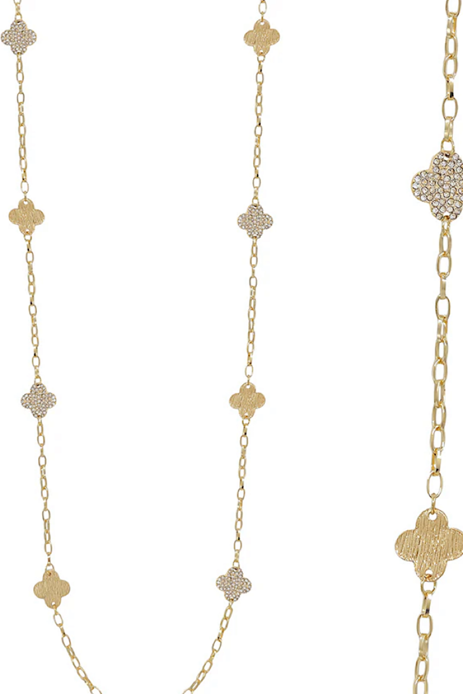 Long Gold Pave & Clover Necklace