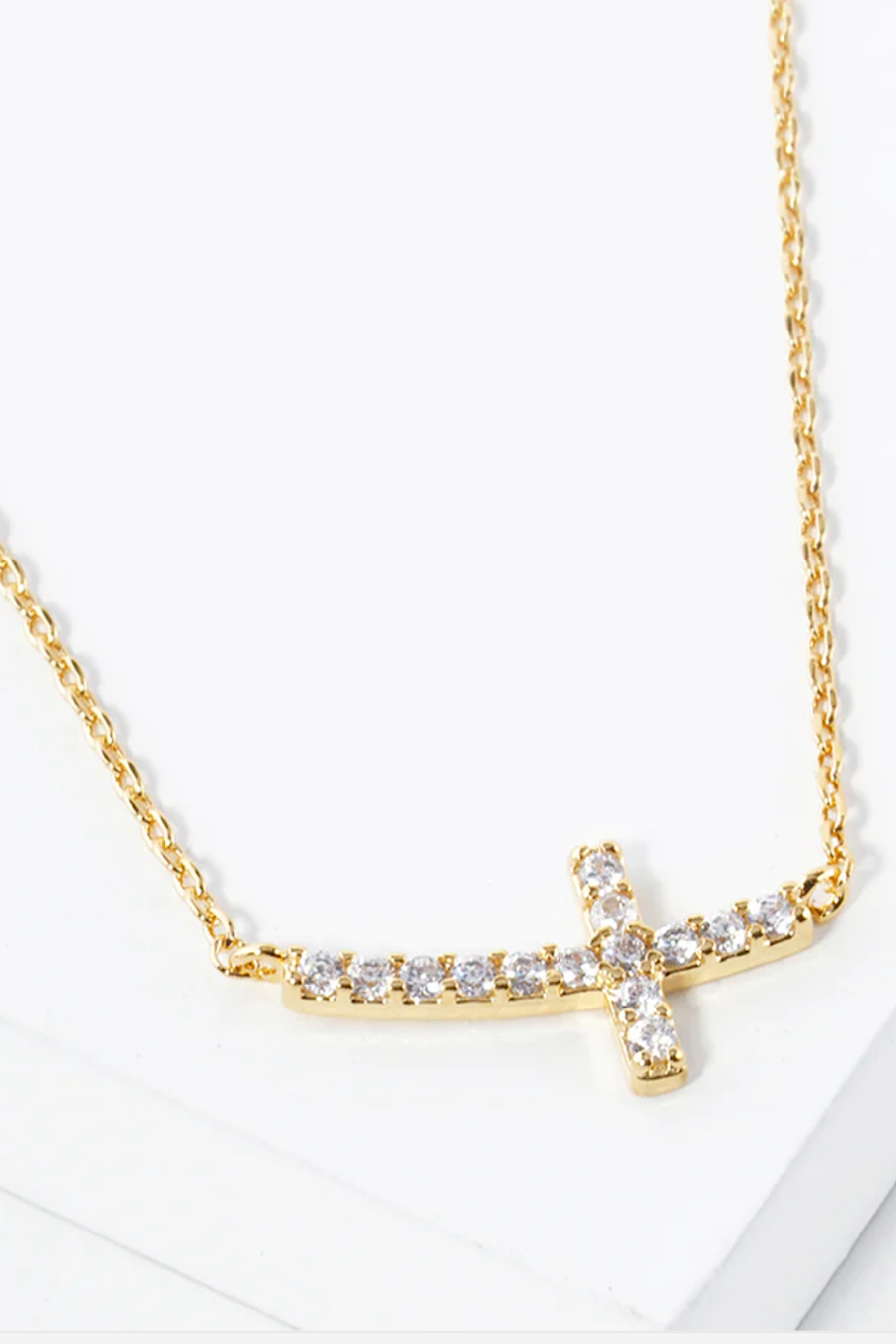 Rhinestone Sideway Cross Necklace