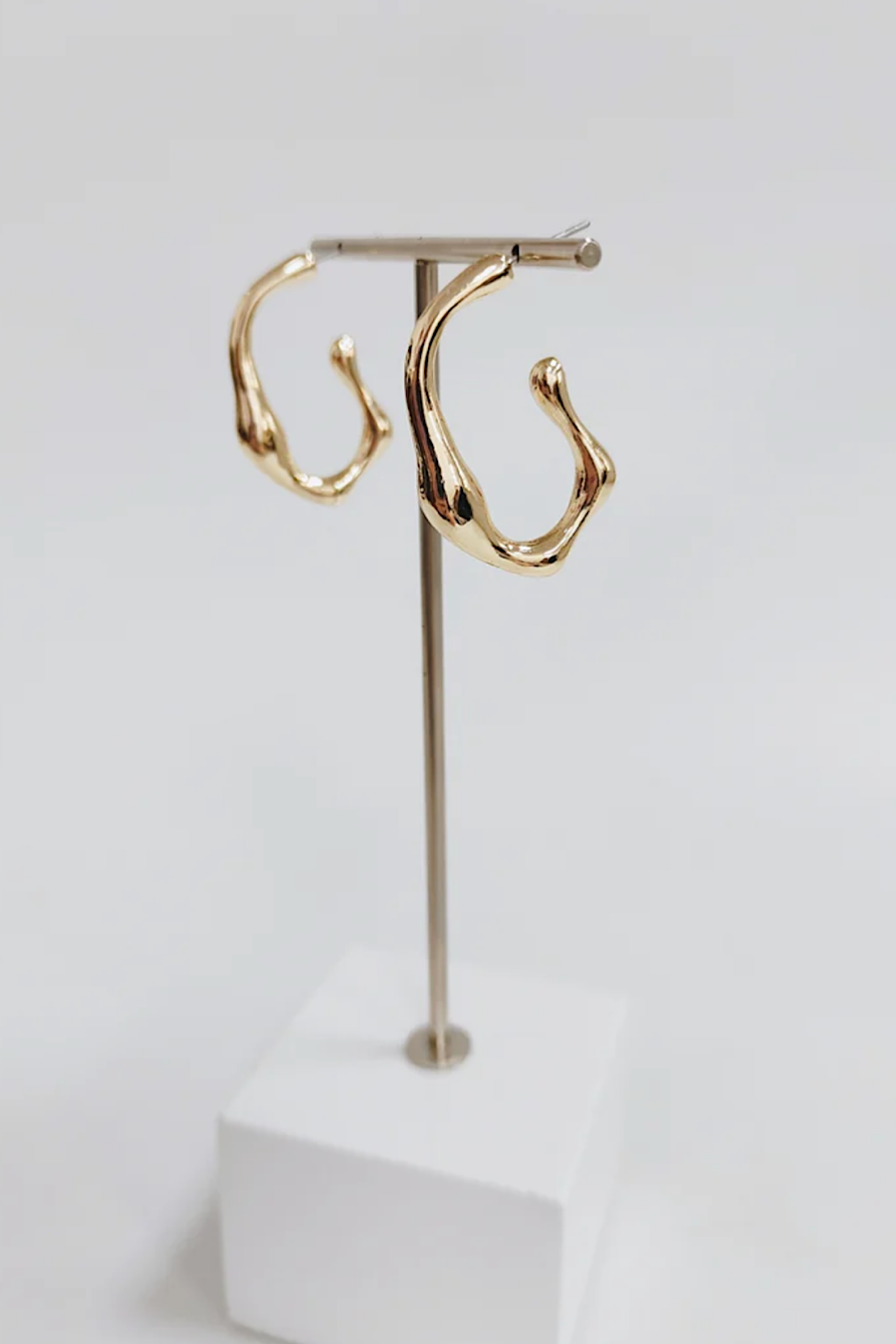 Gold Textured Oval Hoop Earrings