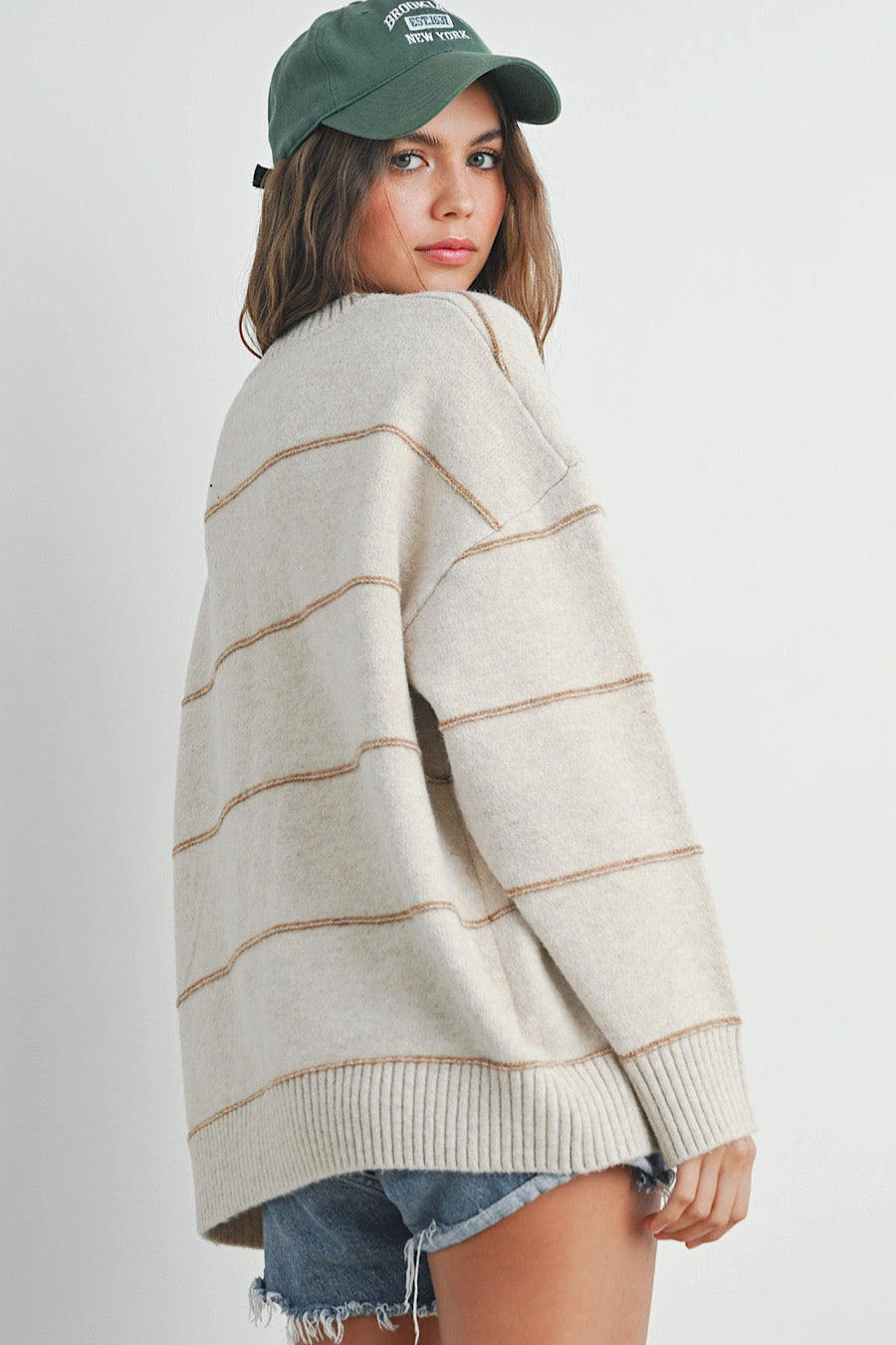 Hazy Days Striped Sweater Taupe