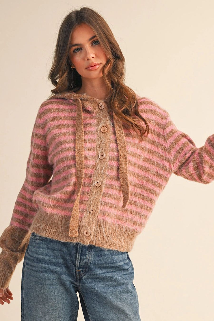 Adeline Striped Fuzzy Cardigan Sweater