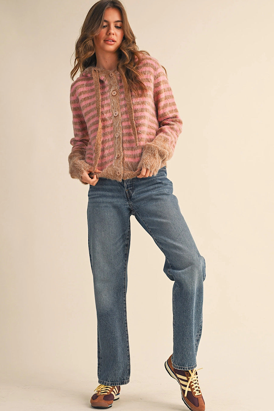 Adeline Striped Fuzzy Cardigan Sweater