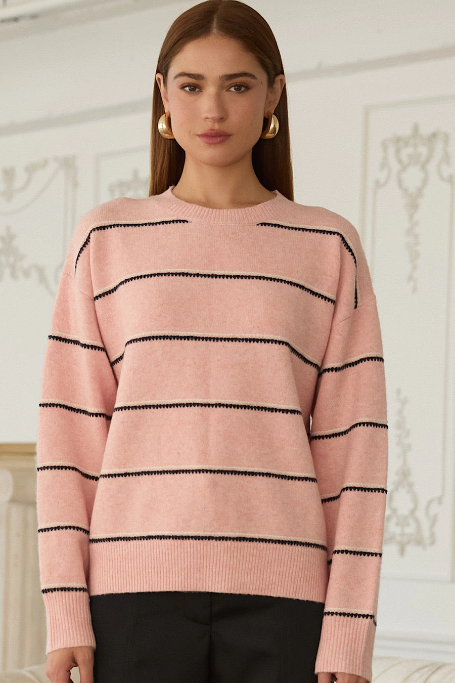 Redefined Striped Pullover Sweater Pink