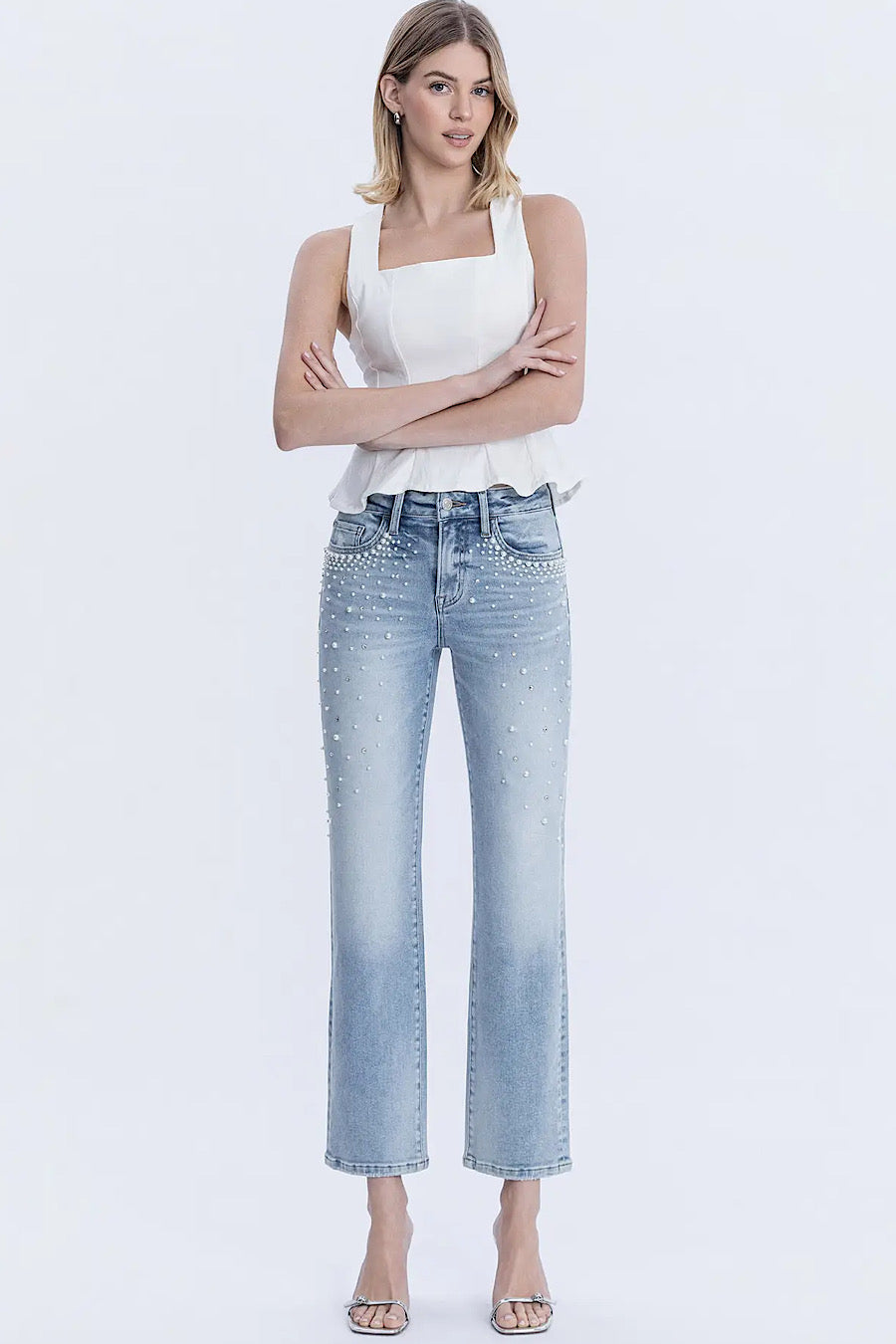 Pearl and Rhinestone Studded Jeans