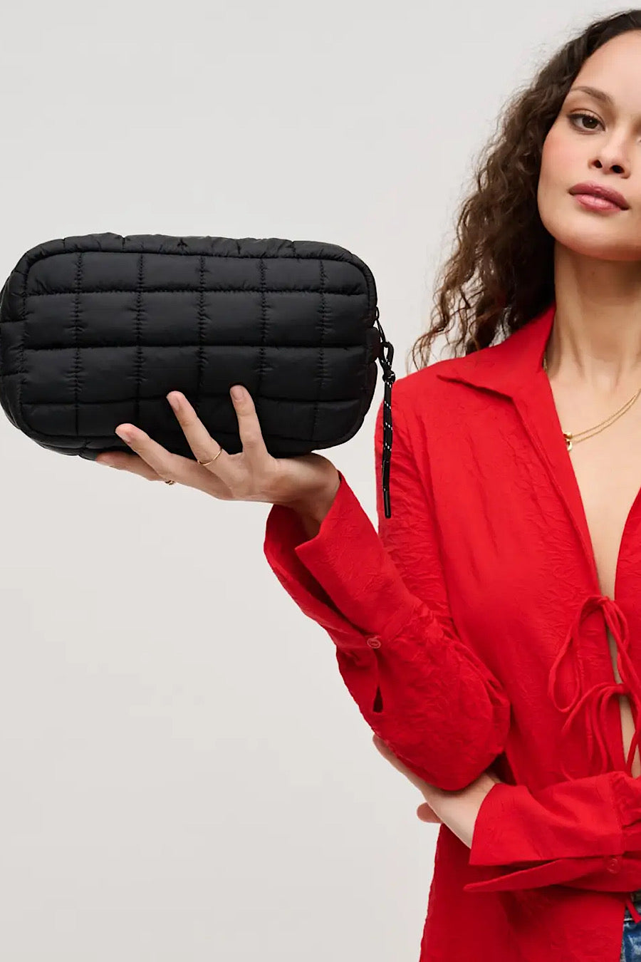 Max Quilted Puffer Make Up Bag in Black or Pink