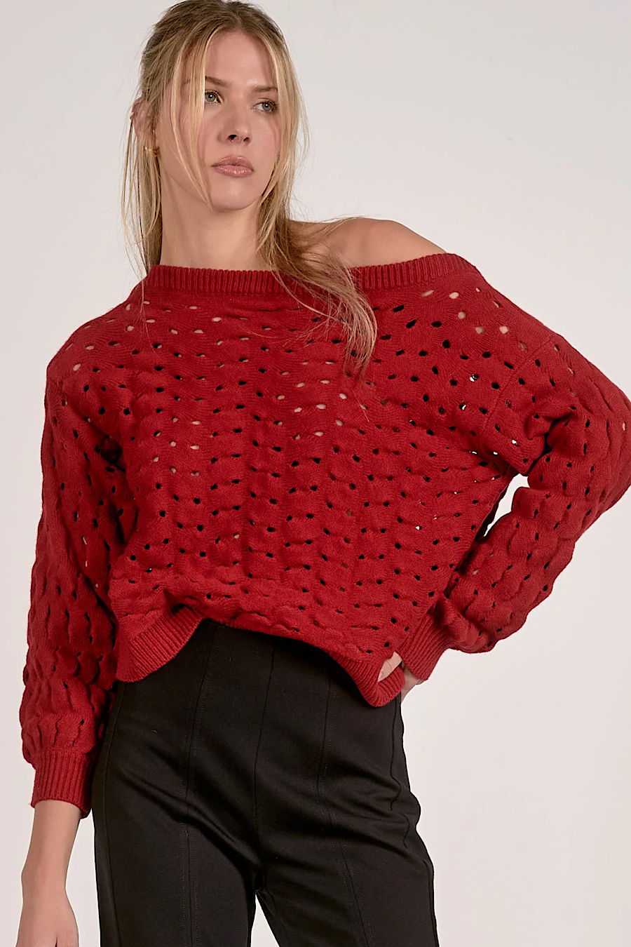 Adrienne Open Knit Sweater Red