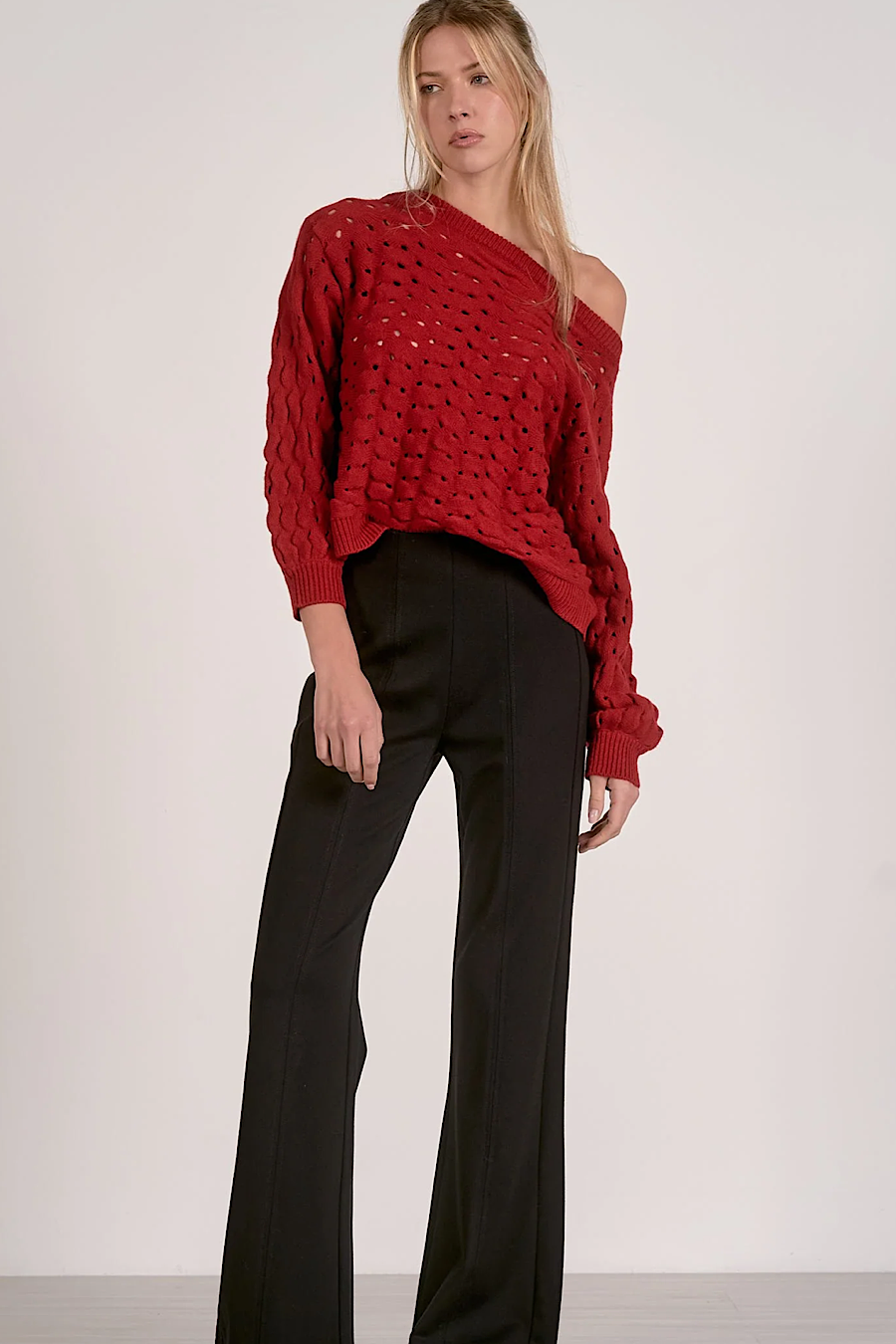 Adrienne Open Knit Sweater Red