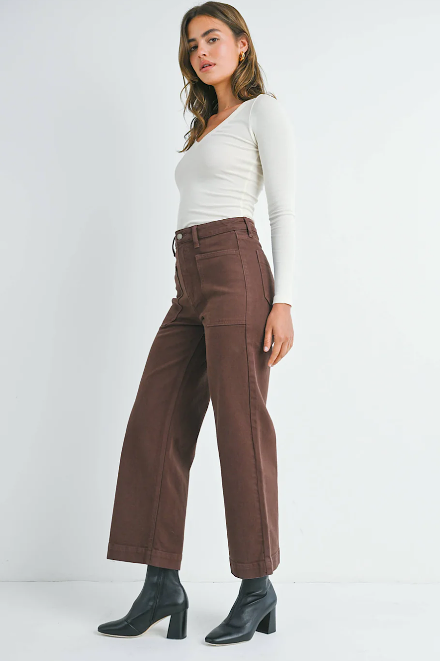 Utility Wide Leg Jeans Expresso Brown