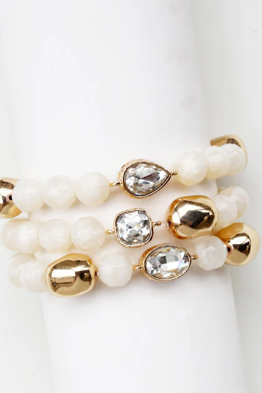 Cream or Grey Stone Beaded Bracelet Set