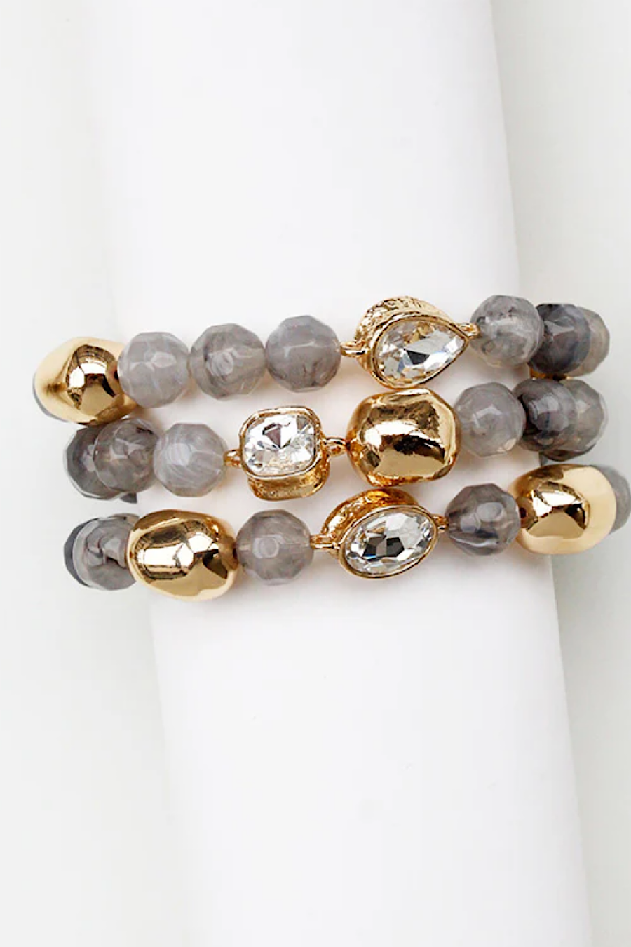 Cream or Grey Stone Beaded Bracelet Set