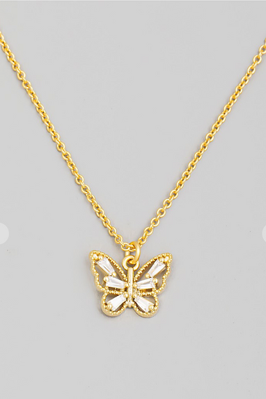 Rhinestone Butterfly Necklace in Gold or Silver