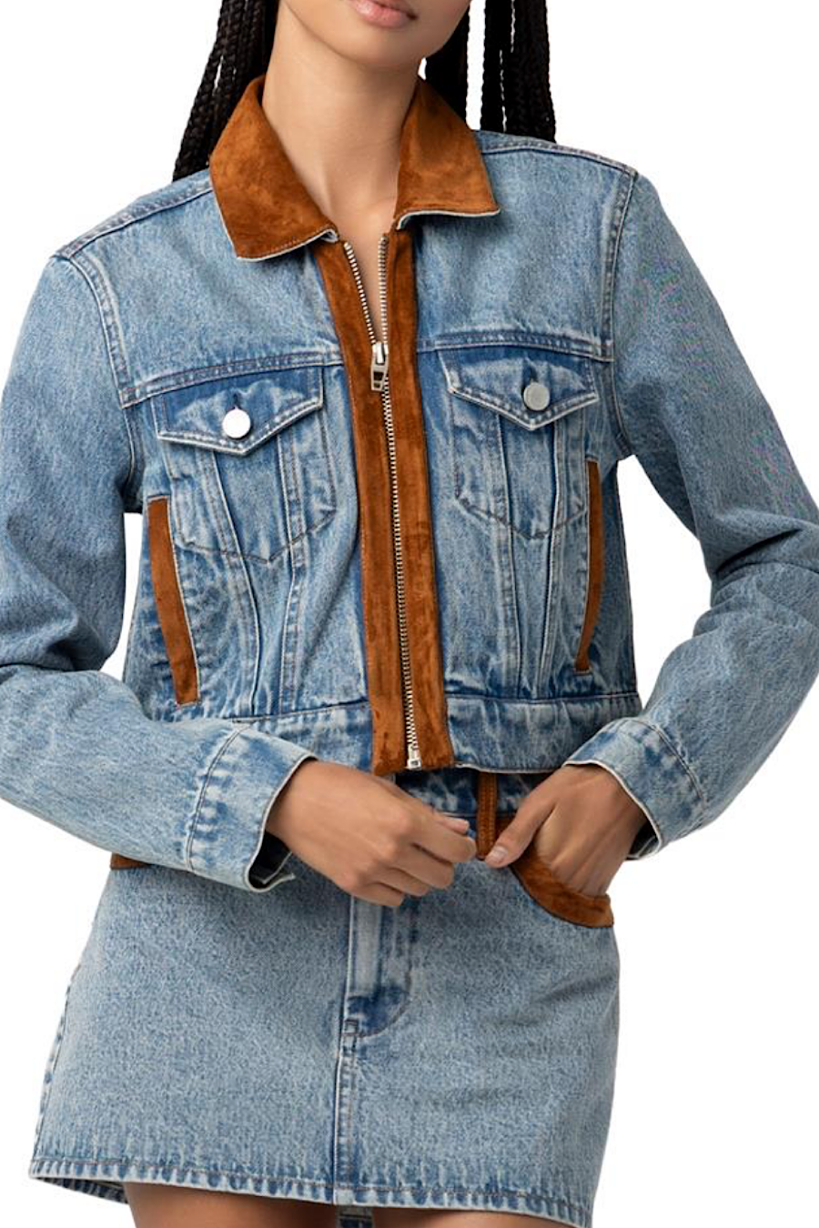 Blank NYC Rodeo Drive Suede & Denim Jacket