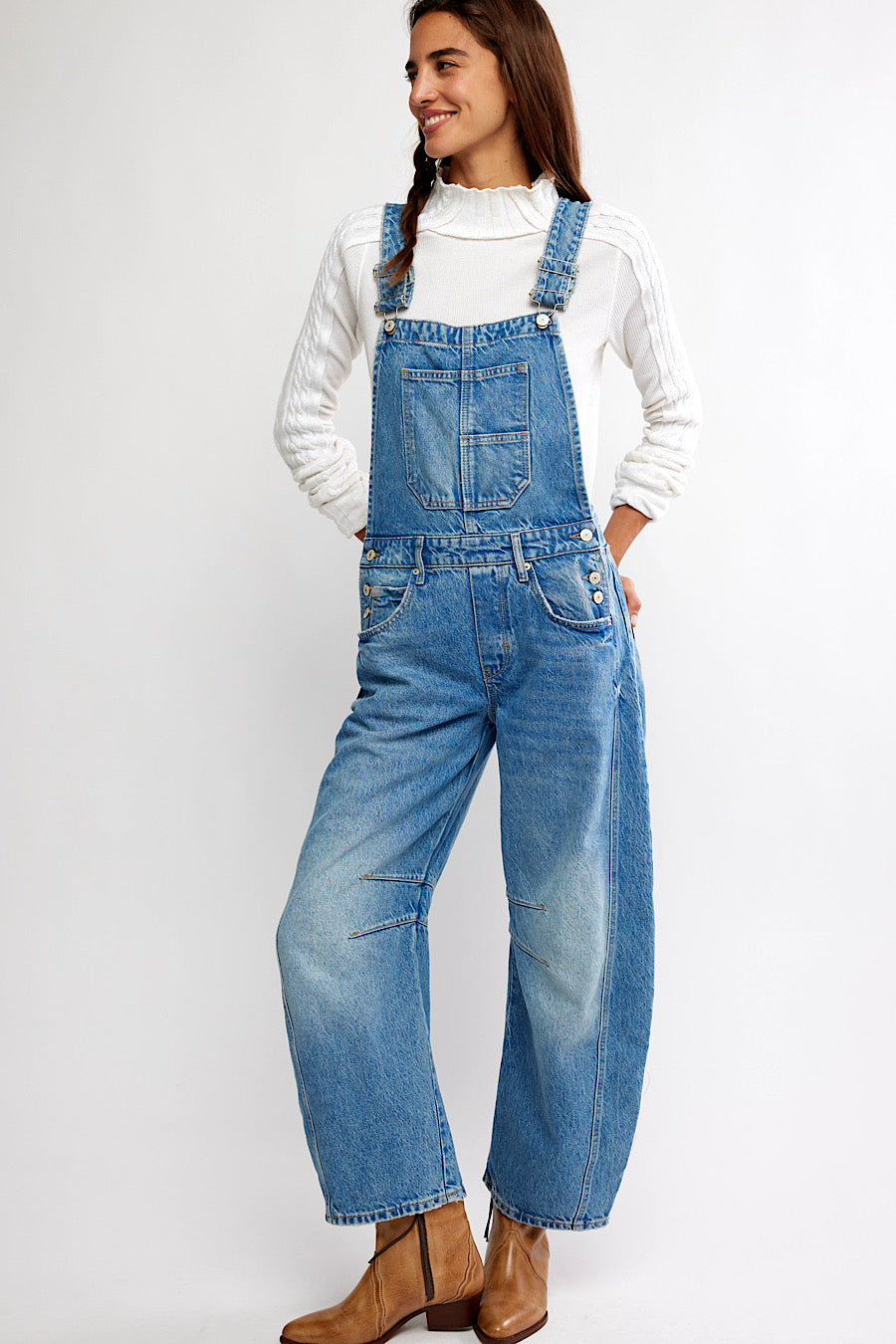 Free People Good Luck Barrel Overall Jeans