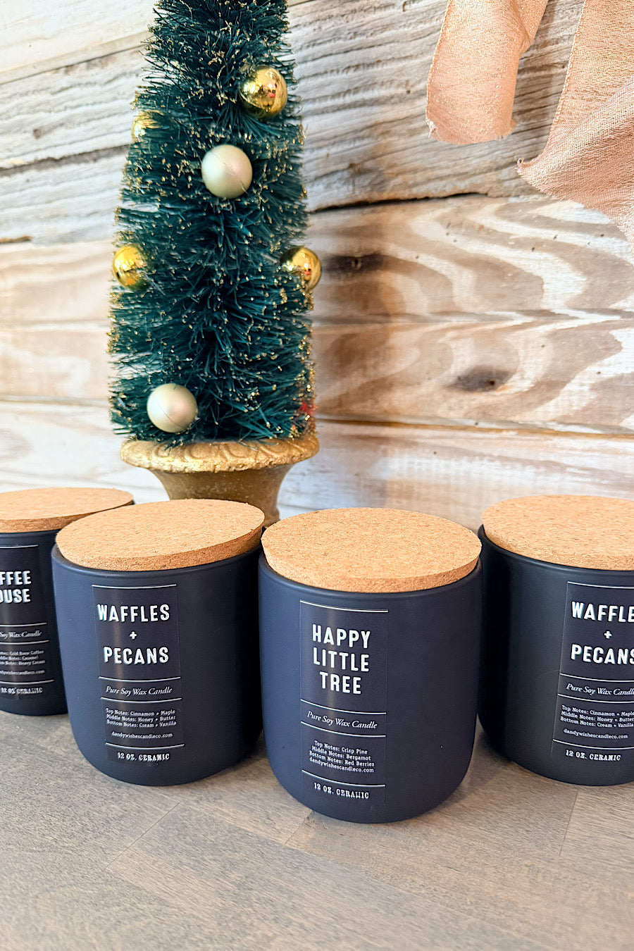 Matte Black Candle in Coffee House, Happy Little Tree or Waffles & Pecans