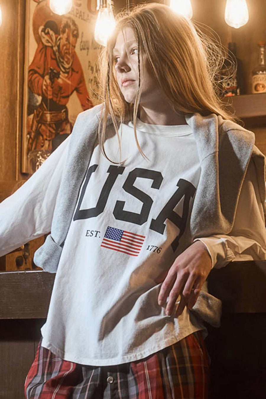 USA Raglan Long Sleeve Tee White
