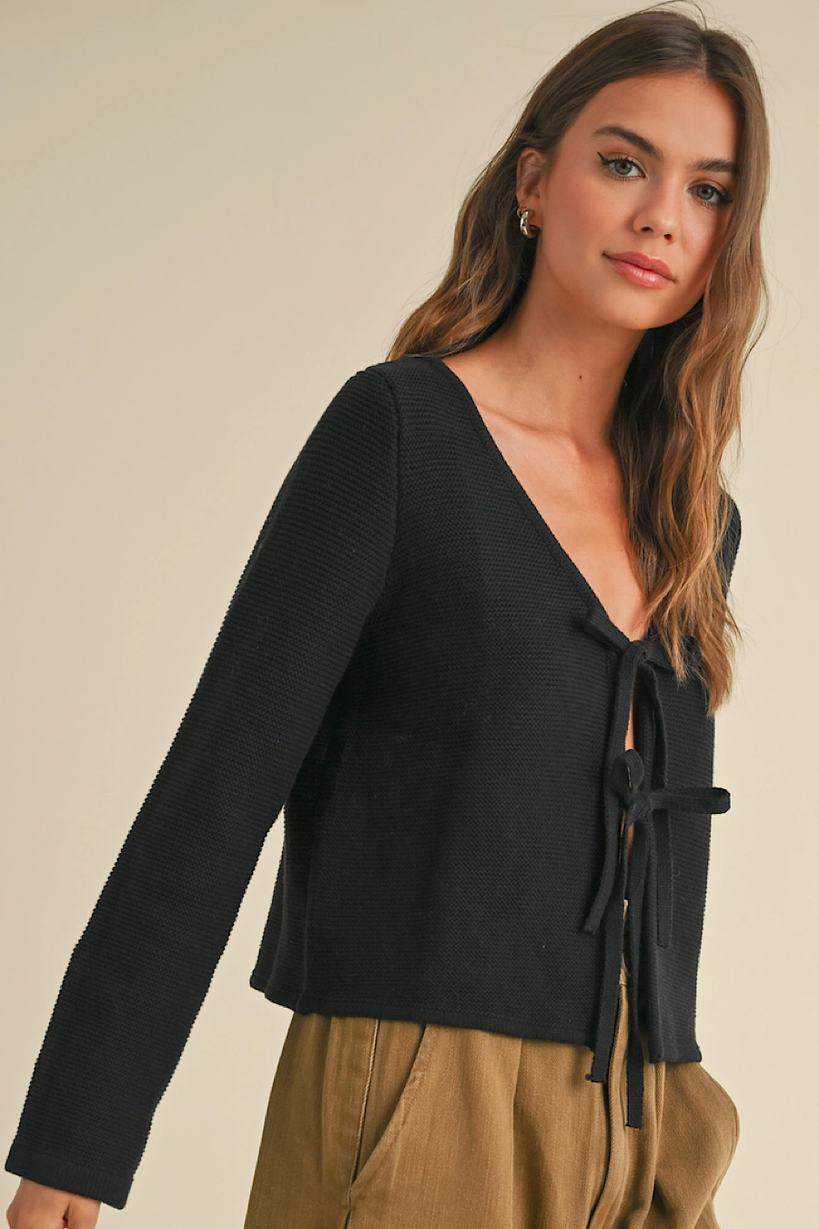 My Gift Tie Front Cardigan Black