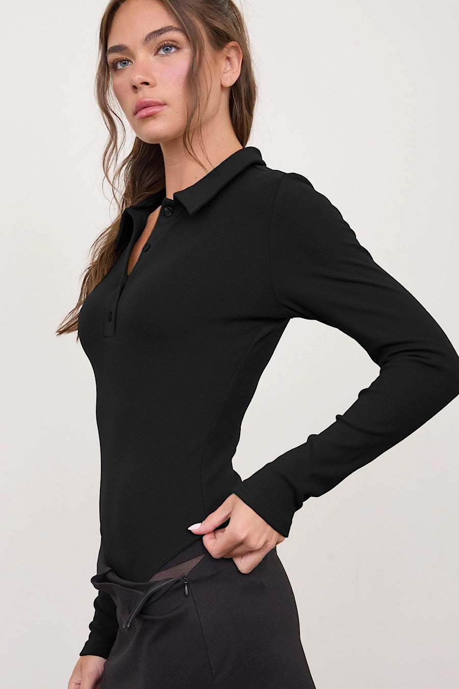 Something Good Collared Bodysuit Black